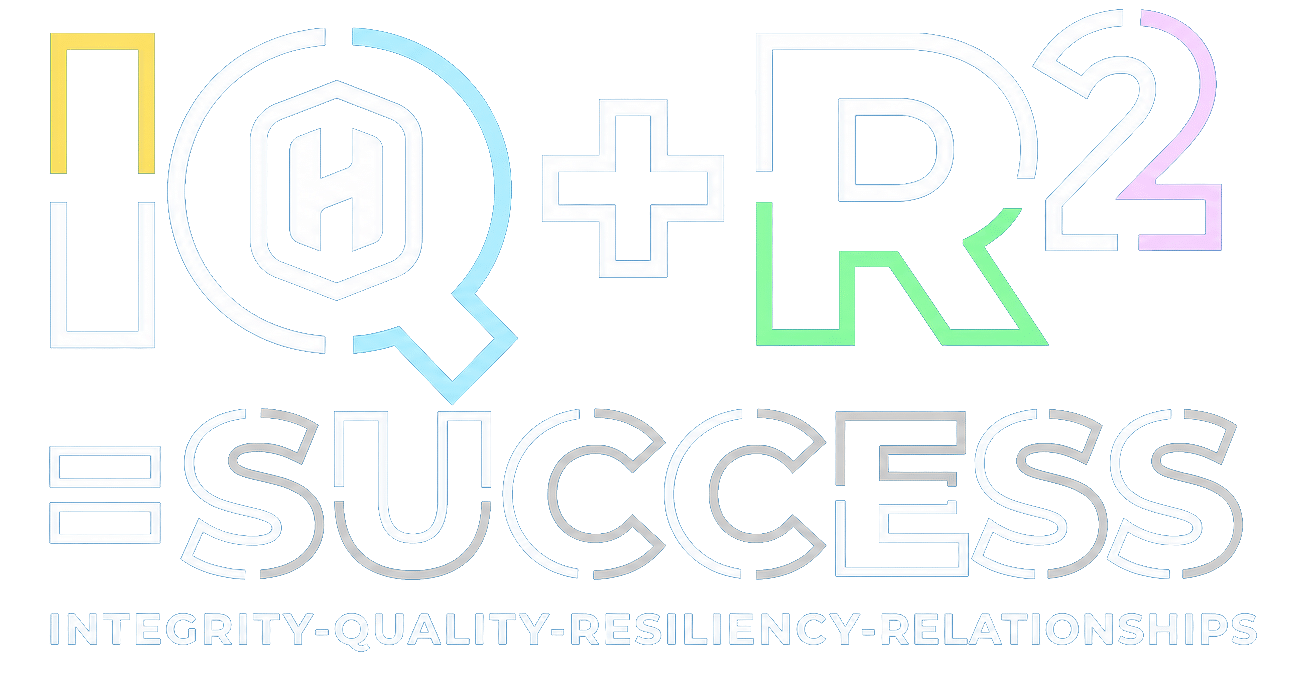 IQ+R2+Success. Integrity, Quality, Resilience, Relationships badge